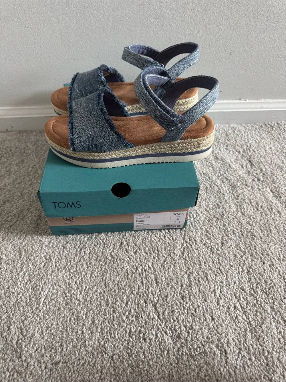 TOMS Frayed Denim Espadrille Platform Sandals - Blue